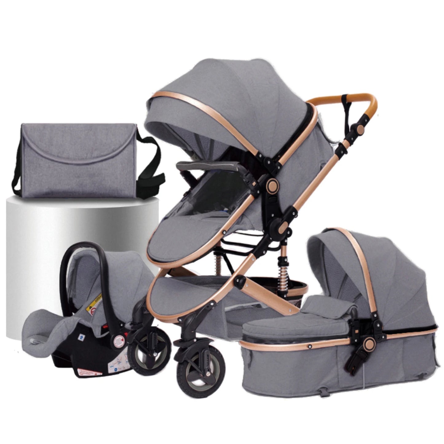 Poussette Bébé 3 en 1 Haute Vue – Pliable & Confortable
