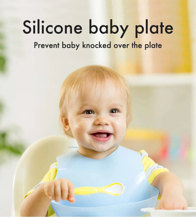 🍽️ Set de Vaisselle Bébé 9 Pièces en Silicone – Antidérapant & Sans BPA™