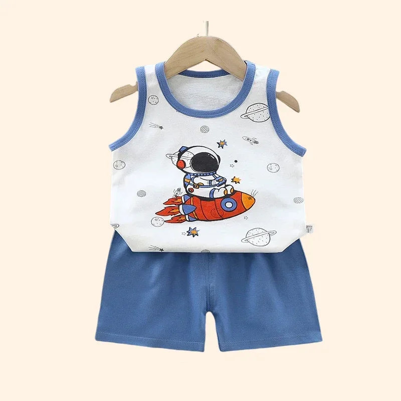đđ Ensemble ĂtĂ© DĂ©bardeur + Short pour Enfant â Coton LĂ©ger & Motif Cartoon â Garçon & Filleâą