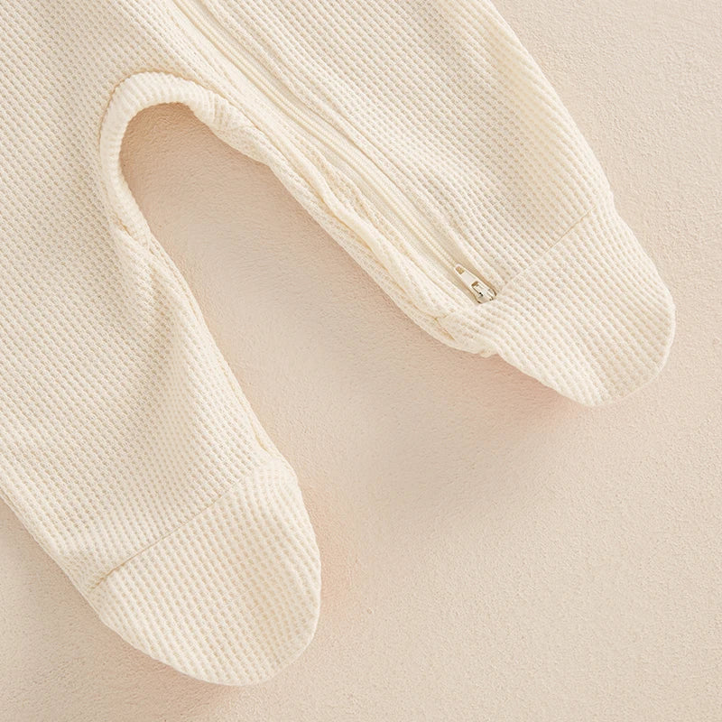 đ¶đ Combinaison BĂ©bĂ© Automne â Romper Ă Pieds Uni en Coton GaufrĂ© + Bonnetâą