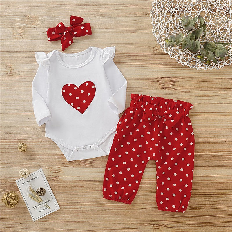đ Ensemble 3 PiĂšces BĂ©bĂ© Fille â Romper CĆur â€ïž + Pantalon + Bandeau â 0 Ă 18 Moisâą - PlanĂšte bĂ©bĂ©