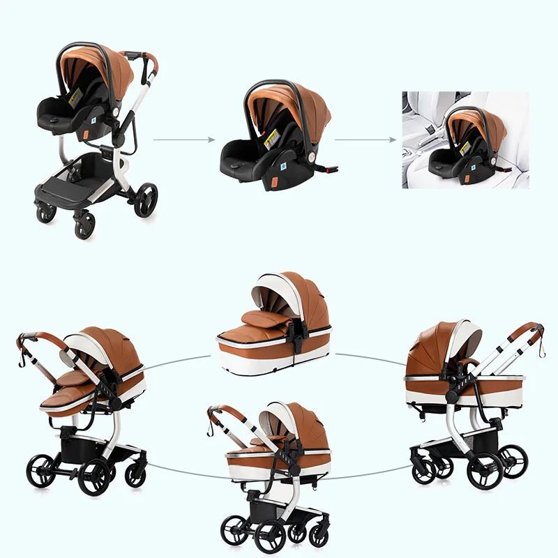 Poussette Bébé 3 - en - 1 de Luxe – Cuir PU - Planète bébé
