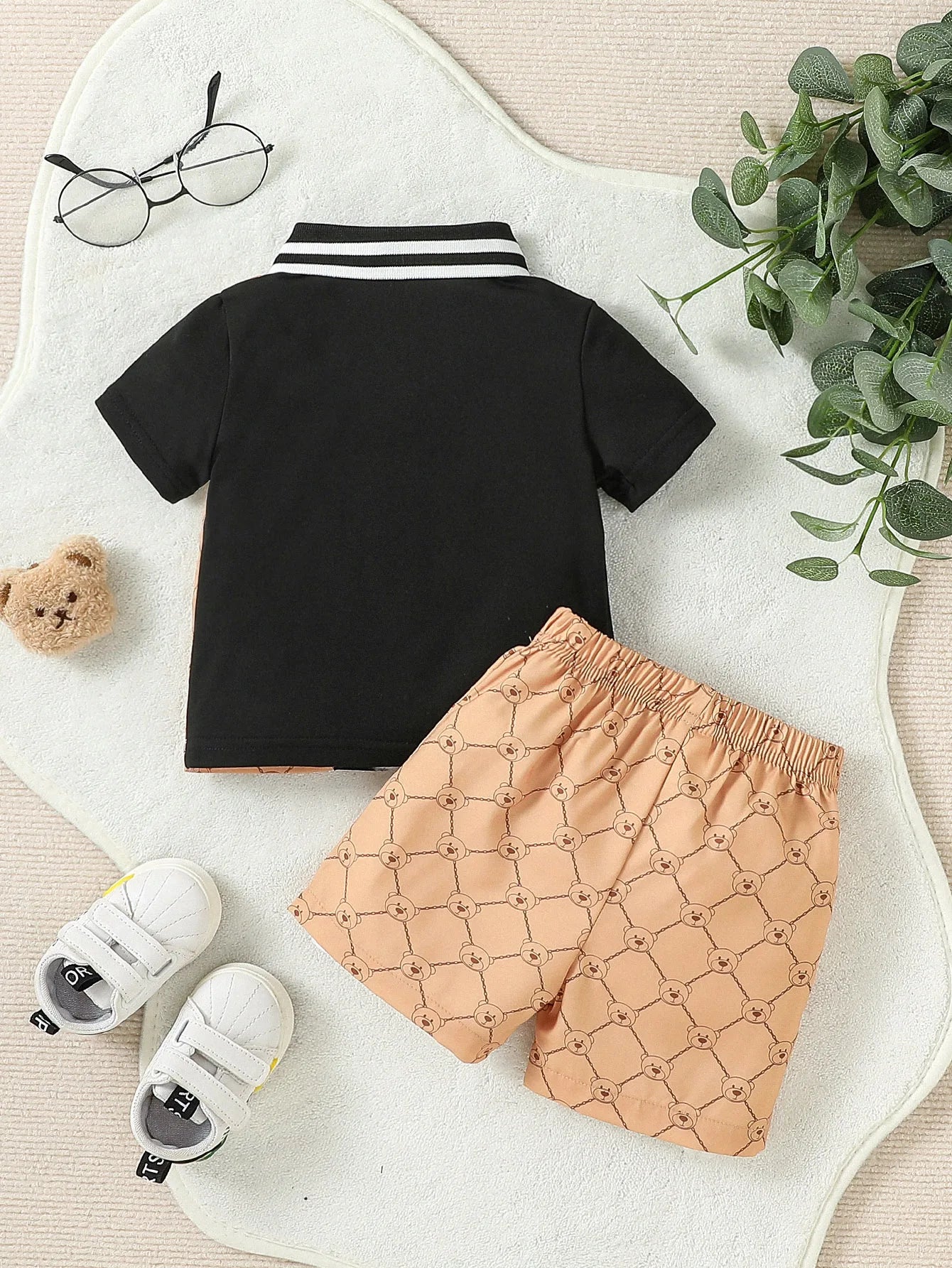 👕👖 Ensemble Été Garçon 2 Pièces – Chemise à Col Revers &amp; Pantalon – Patchwork Chic™