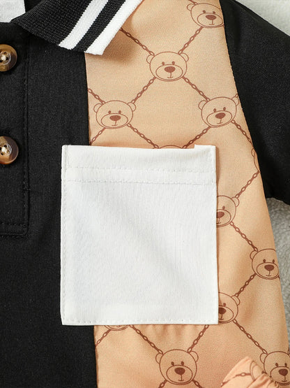 👕👖 Ensemble Été Garçon 2 Pièces – Chemise à Col Revers &amp; Pantalon – Patchwork Chic™