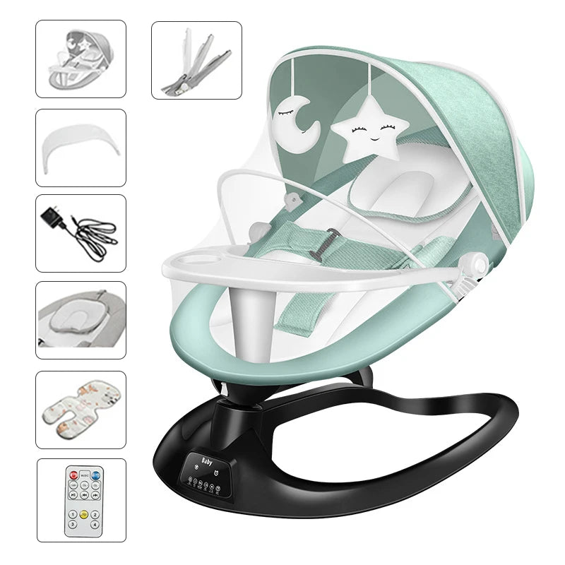 🎶 Berceau Électrique Bluetooth pour Bébé – Balancelle Multifonction avec Filet Anti-Moustique &amp; Musique – Jusqu’à 10 kg™