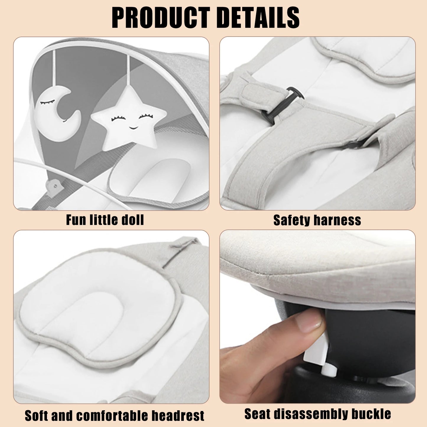 🎶 Berceau Électrique Bluetooth pour Bébé – Balancelle Multifonction avec Filet Anti - Moustique &amp; Musique – Jusqu’à 10 kg™ - Planète bébé