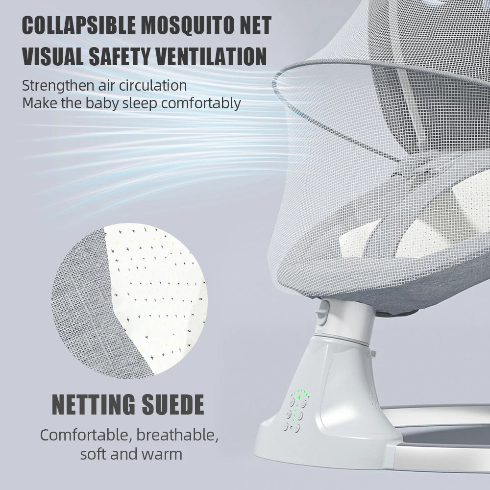 Lit Bébé Électrique 2-en-1 avec Balancelle Automatique – Pliable &amp; Portable™