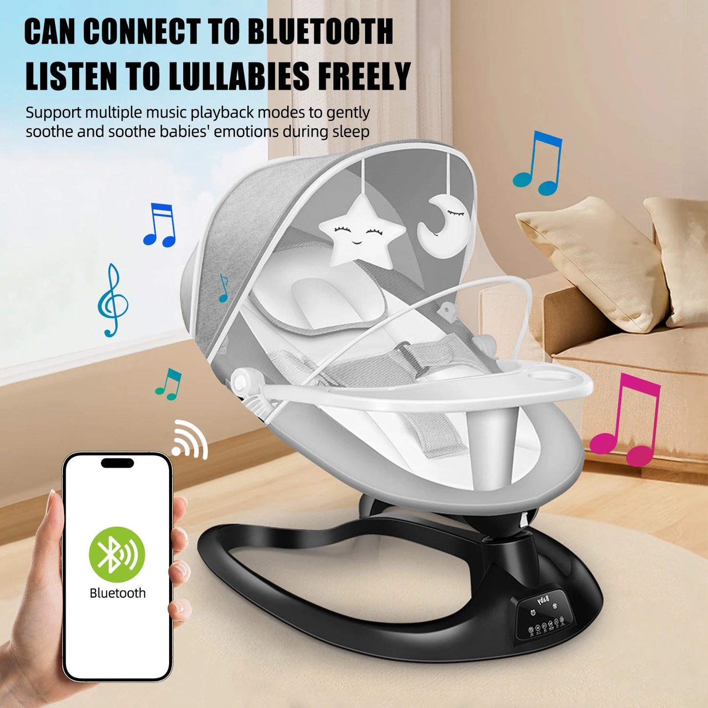 🎶 Berceau Électrique Bluetooth pour Bébé – Balancelle Multifonction avec Filet Anti-Moustique &amp; Musique – Jusqu’à 10 kg™