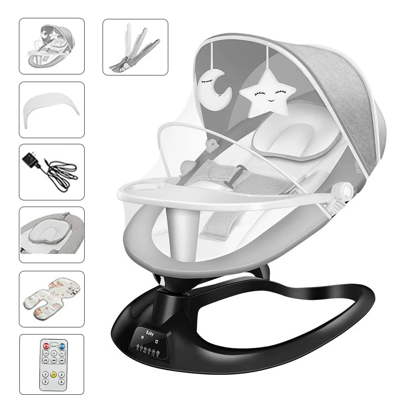 🎶 Berceau Électrique Bluetooth pour Bébé – Balancelle Multifonction avec Filet Anti - Moustique &amp; Musique – Jusqu’à 10 kg™ - Planète bébé