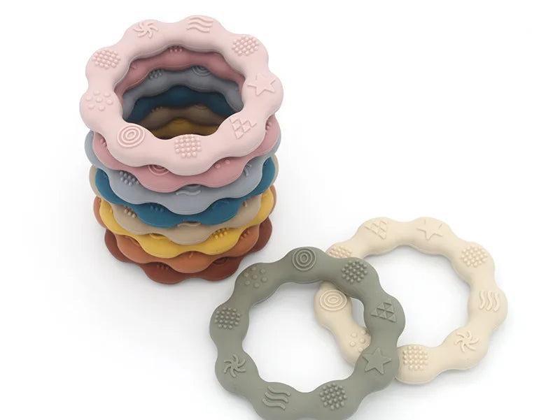 🌸🦷 Anneau de Dentition Fleur – Silicone Alimentaire – Jouet de Molarité &amp; Cognition Tactile pour Bébé™
