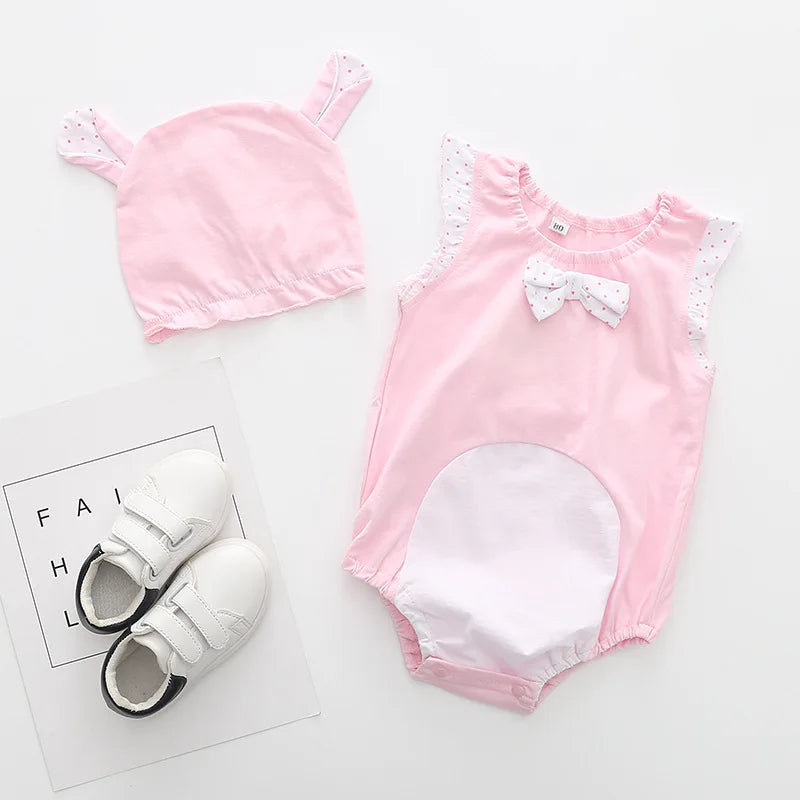 👶🎀 Ensemble Body &amp; Chapeau pour Bébé – Été – Coton Doux – Imprimé Adorable – 0 à 12 Mois™ - Planète bébé