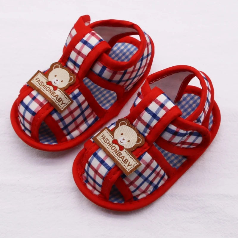 Sandales Bébé d’Été à Motif Ourson – Premiers Pas Semelle Souple™