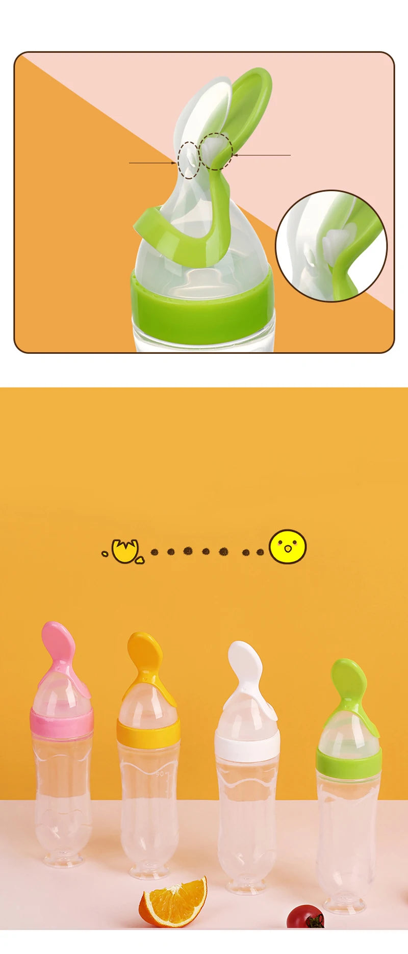 🥄 Biberon Cuillère en Silicone – Pour Nourrissons – Aliment Liquide ou Semi-Liquide – Sans BPA – Facile à Presser™