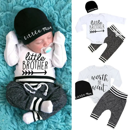 👶 Ensemble 3 Pièces Bébé Garçon – Body à Manches Longues + Pantalon + Bonnet – 0 à 18 Mois™ - Planète bébé