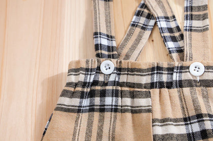 🧸 Ensemble 2 Pièces Bébé – Body à Manches Courtes Motif Ours + Pantalon Bretelles à Carreaux™ - Planète bébé