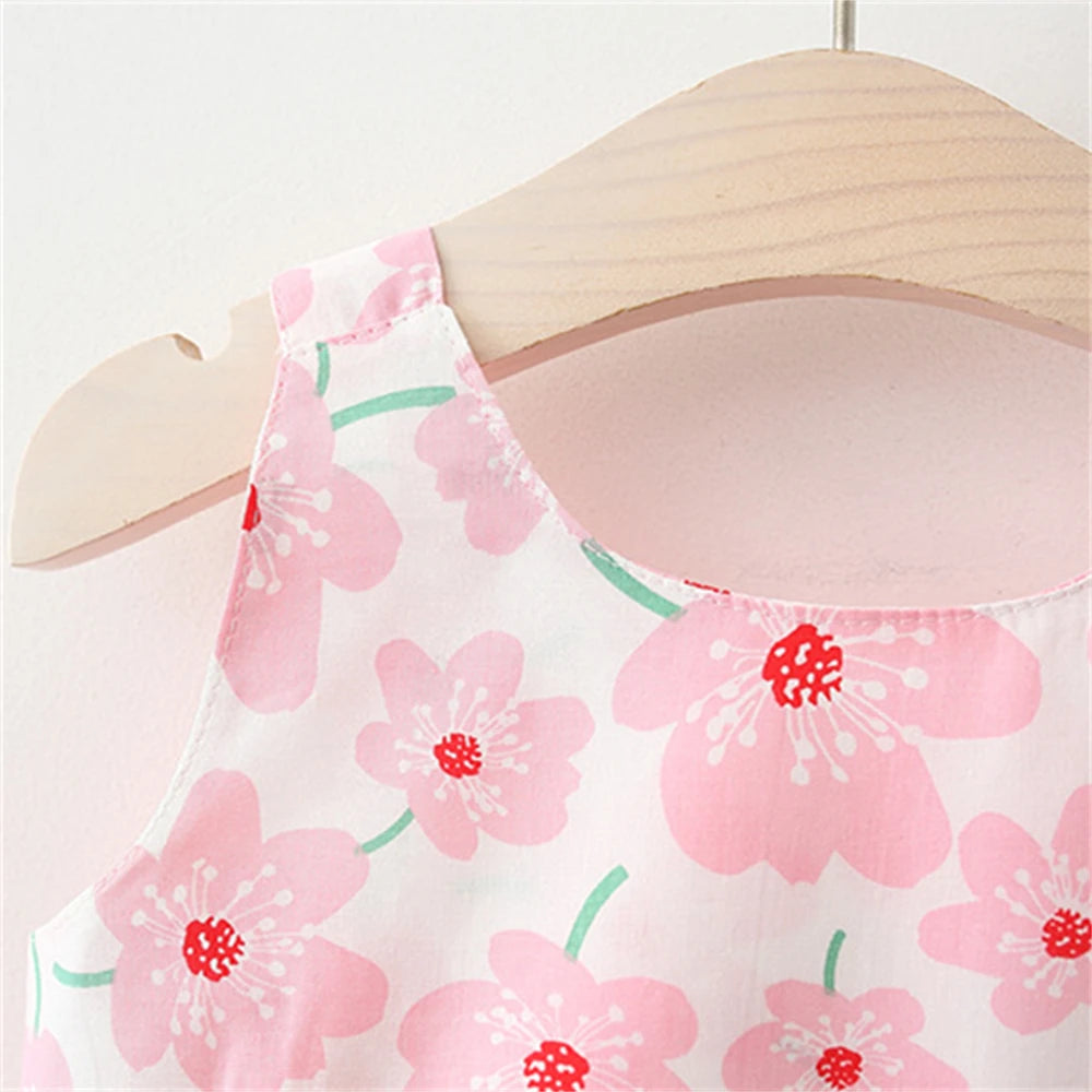 👗 Robe Été Fille – Lot de 2 – Sans Manches avec Nœud &amp; Imprimé Fleuri – 0 à 3 Ans™ - Planète bébé