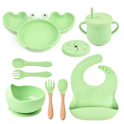 🍽️ Set de Vaisselle Bébé 9 Pièces en Silicone – Antidérapant &amp; Sans BPA™ - Planète bébé