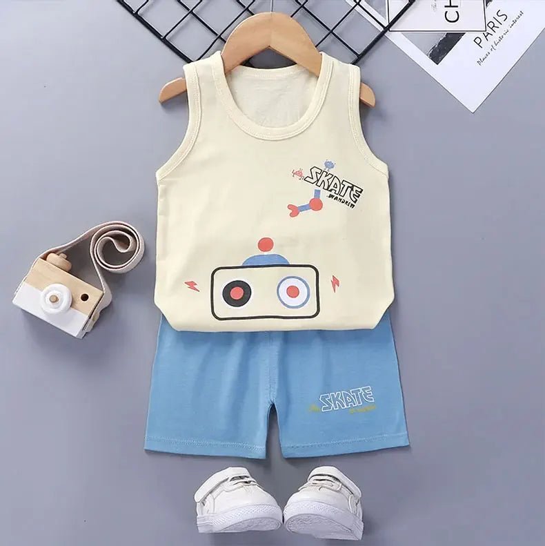 👕🌞 Ensemble Été Débardeur + Short pour Enfant – Coton Léger &amp; Motif Cartoon – Garçon &amp; Fille™ - Planète bébé