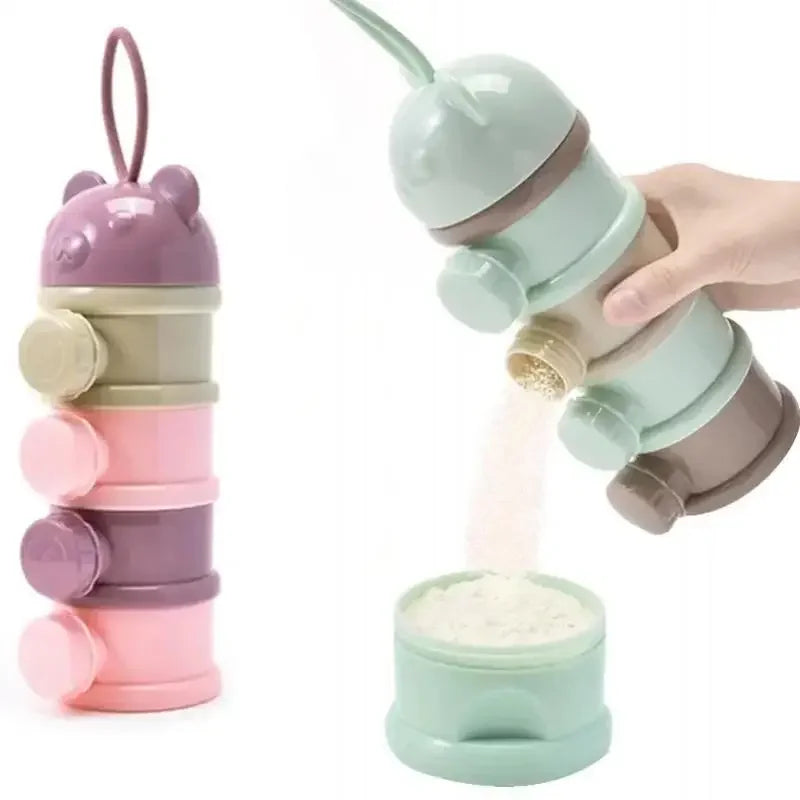 🍼 Boîte Doseuse de Lait en Poudre 4 Couches – Style Ourson | Portable &amp; Pratique™
