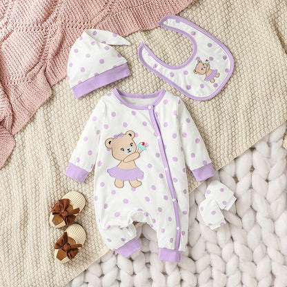 Ensemble Bébé Fille™ – 4 Pièces Polka Dot avec Patch Ours