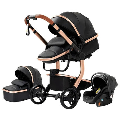 Poussette Bébé 3 - en - 1 de Luxe – Cuir PU - Planète bébé