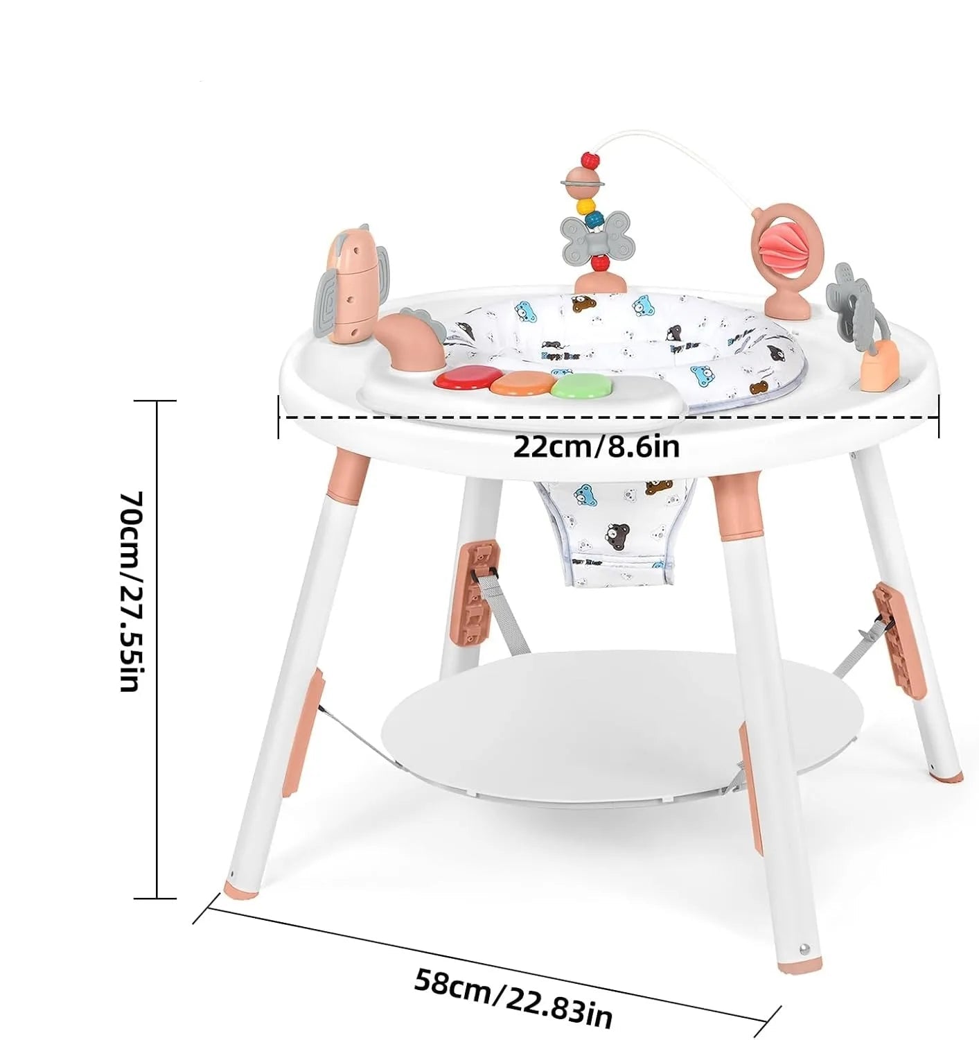 Centre d’Activité Bébé 3-en-1 – Tapis à Sauter et Table avec Jouets Amovibles et Siège Rotatif™