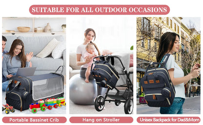 🎒🍼 Sac à Langer 3-en-1 avec Lit Bébé Intégré – Sac à Dos Voyage Étanche avec Port USB – Multifonction pour Parents Modernes