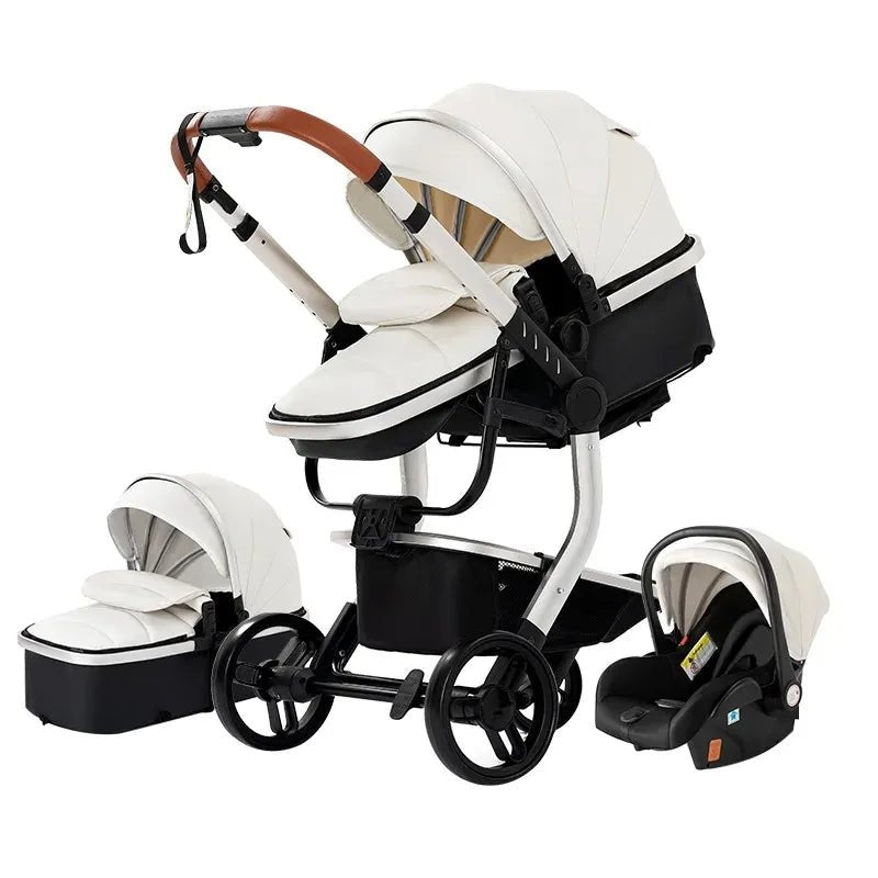 Poussette Bébé 3 - en - 1 de Luxe – Cuir PU - Planète bébé