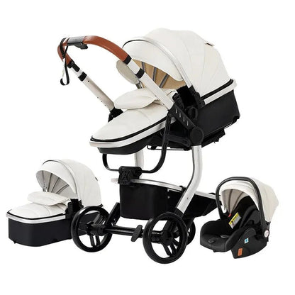 Poussette Bébé 3 - en - 1 de Luxe – Cuir PU - Planète bébé