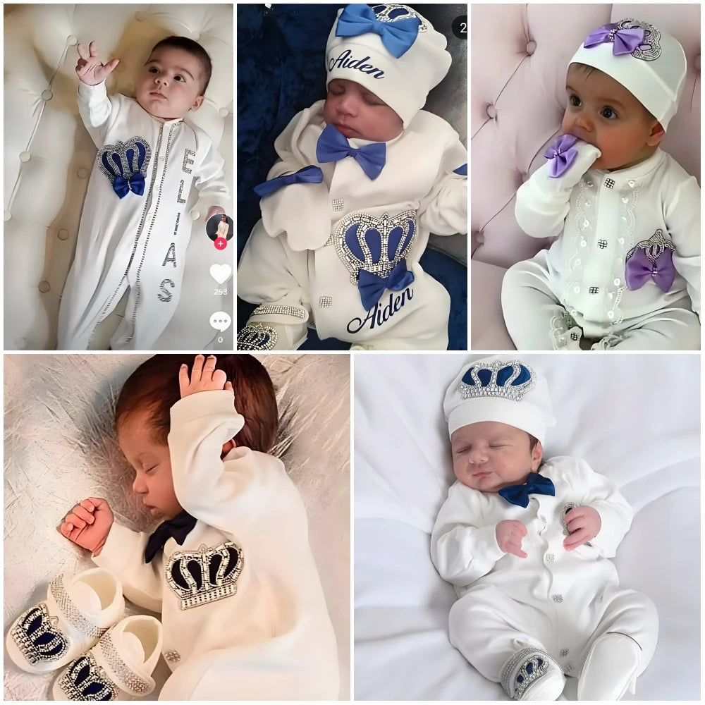 👶 Combinaison Bébé Unisexe Blanche – Motif Couronne Cristal – 3 à 24 Mois™ - Planète bébé