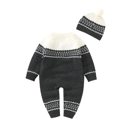 Combinaison Bébé Tricotée avec Bonnet – Body Hiver Automne