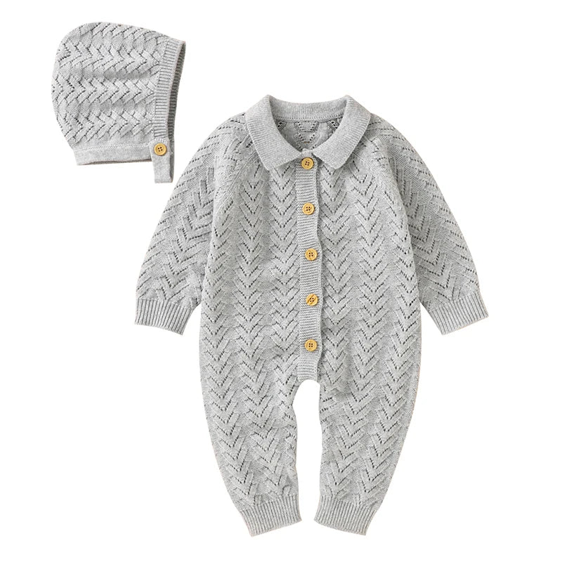 Combinaison Bébé Tricotée avec Bonnet – Body Hiver Automne
