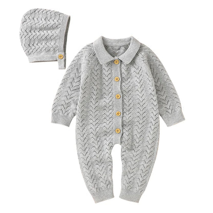 Combinaison Bébé Tricotée avec Bonnet – Body Hiver Automne
