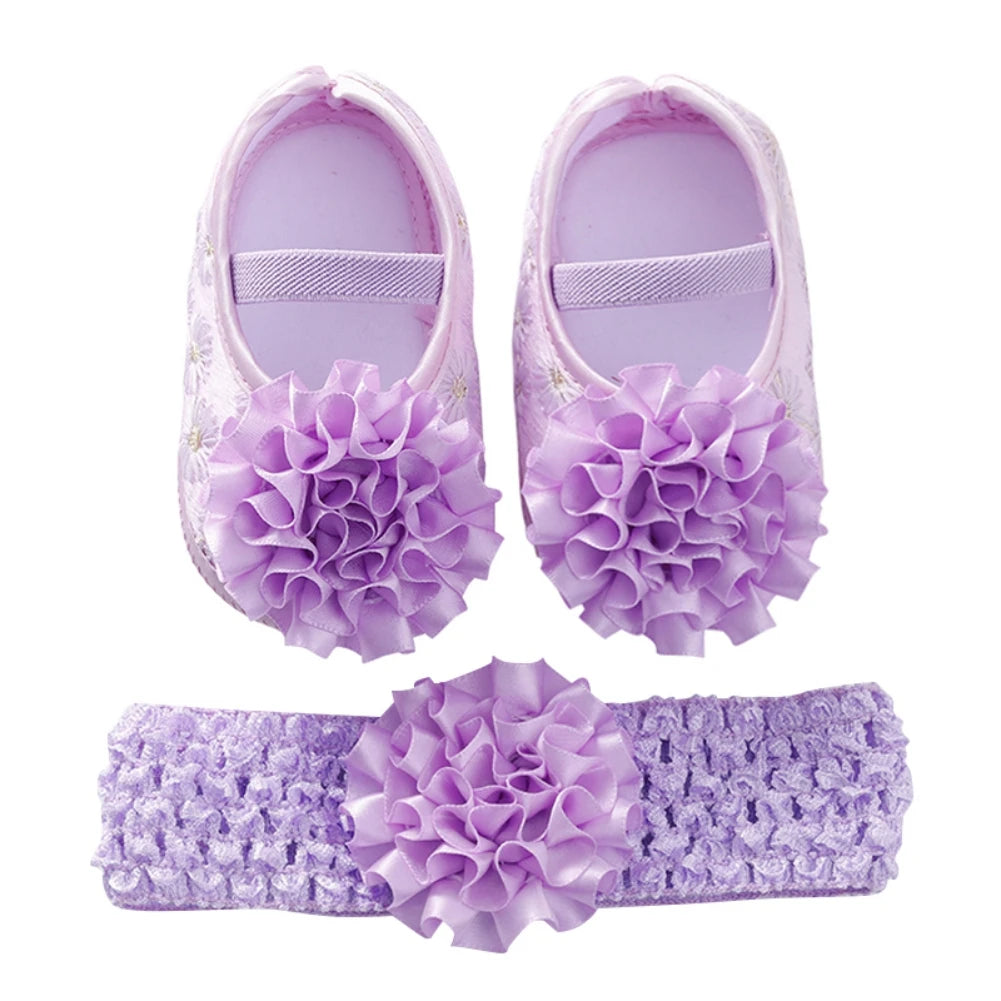 👣🎀 Chaussures Baptême Bébé Fille + Bandeau – Ensemble Dentelle Fleurie – Souples &amp; Respirantes – 0 à 12 Mois™