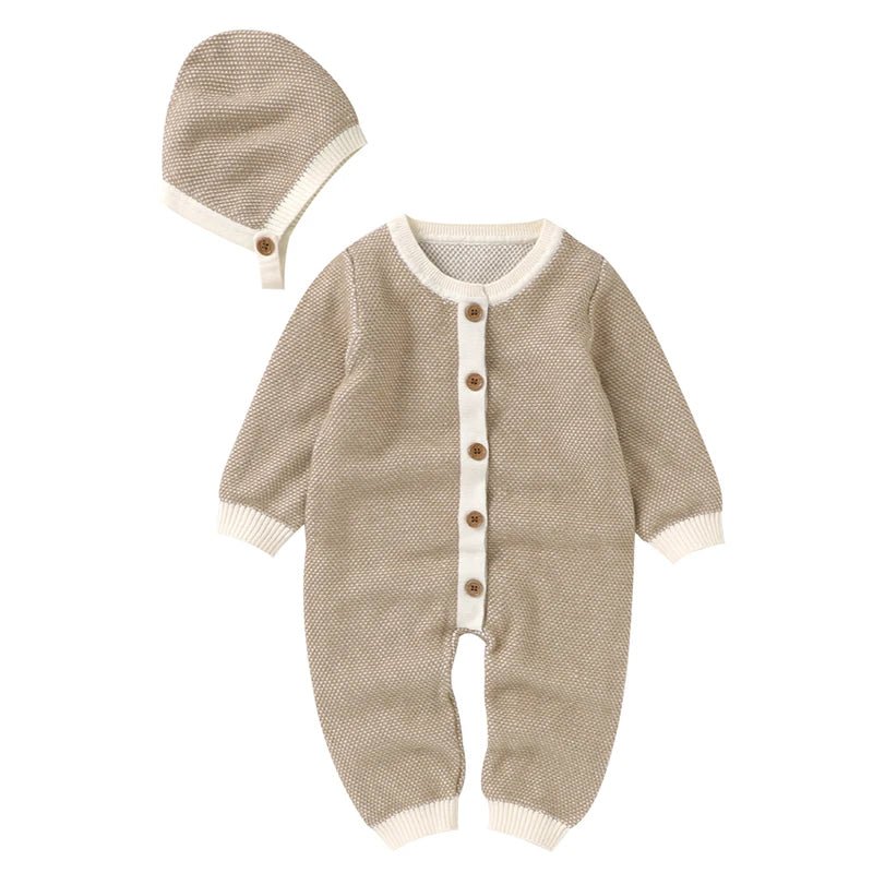 Combinaison Bébé Tricotée avec Bonnet – Body Hiver Automne