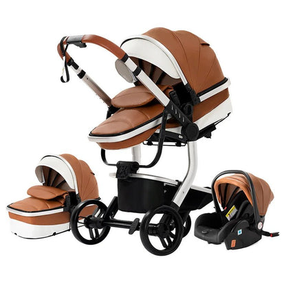 Poussette Bébé 3 - en - 1 de Luxe – Cuir PU - Planète bébé