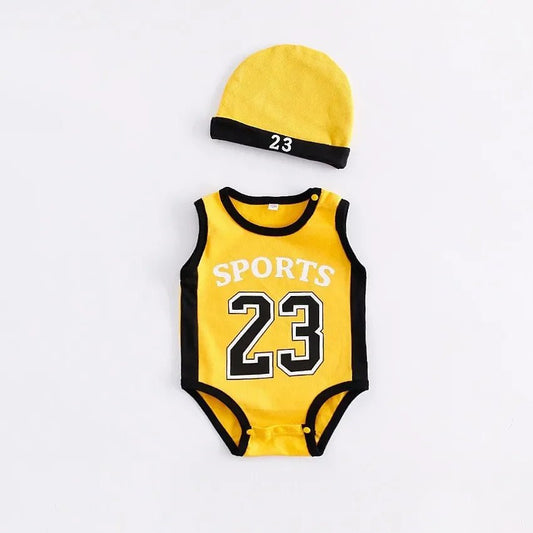 🌞 Barboteuse Bébé Été sans Manches – Style Sporty &amp; Chapeau Assorti – EMPMOKEY™ - Planète bébé