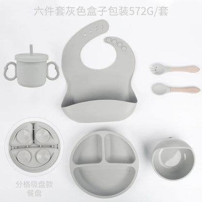 🍽️ Set de Vaisselle en Silicone pour Bébé – 8 Pièces Évolutives et Sûres™ - Planète bébé