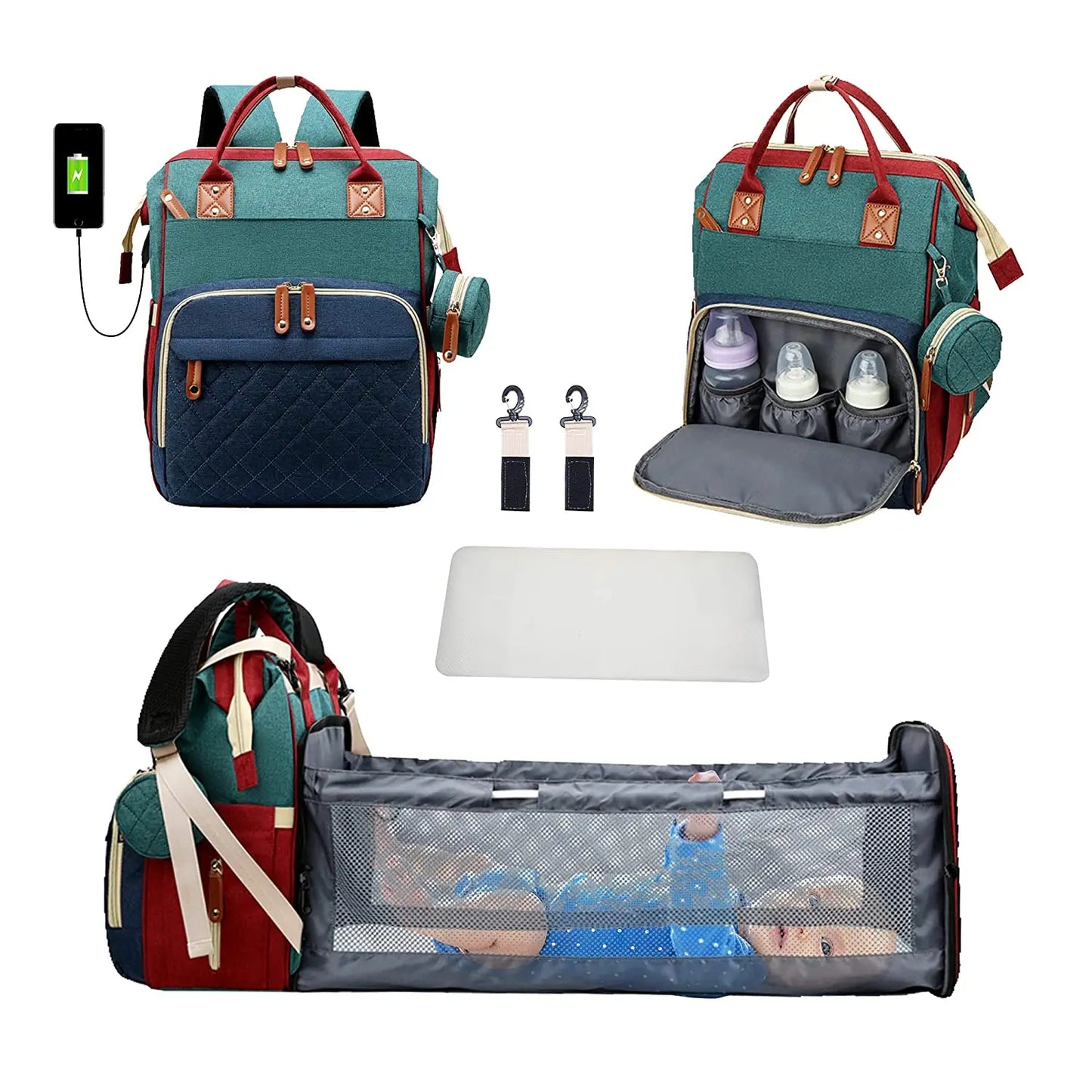 🎒🍼 Sac à Langer 3-en-1 avec Lit Bébé Intégré – Sac à Dos Voyage Étanche avec Port USB – Multifonction pour Parents Modernes