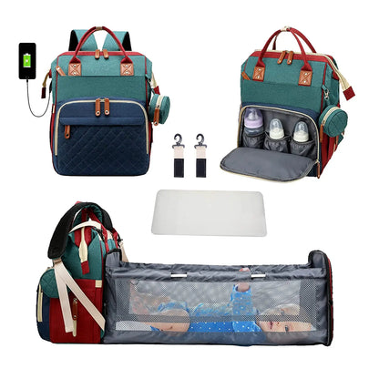 🎒🍼 Sac à Langer 3-en-1 avec Lit Bébé Intégré – Sac à Dos Voyage Étanche avec Port USB – Multifonction pour Parents Modernes