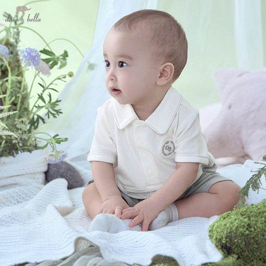 👶 Barboteuse Bébé Garçon Dave &amp; Bella – Manches Courtes – 100% Confort Été – 6 à 24 Mois ™ - Planète bébé