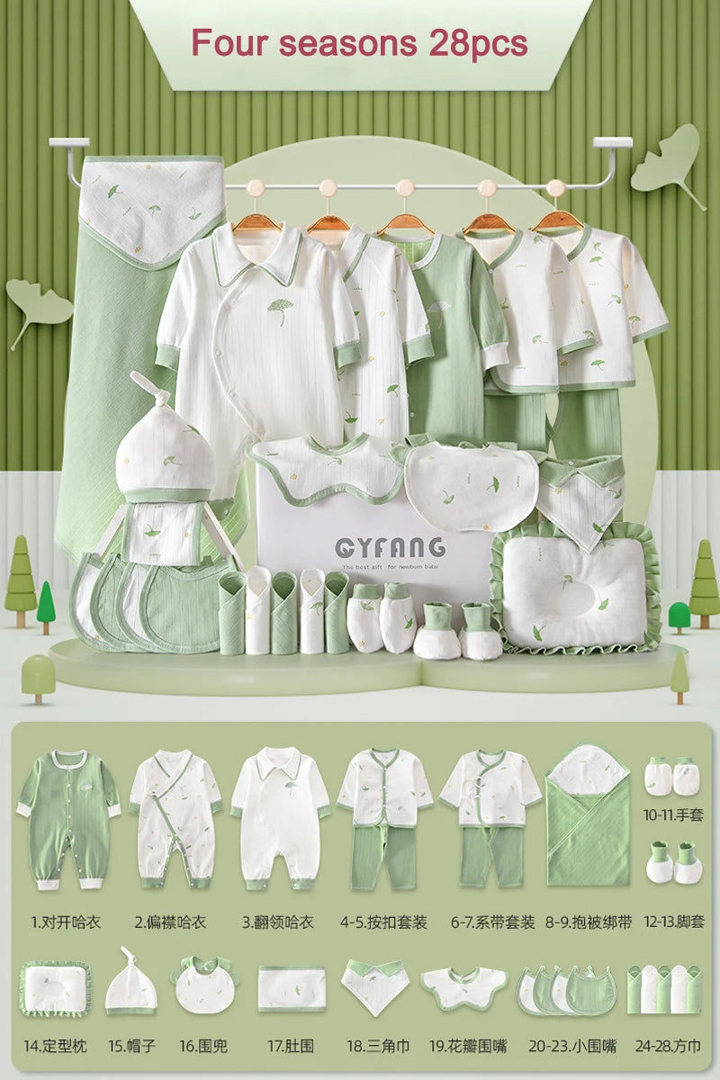 Set Naissance 28 Pièces Bébé 100% Coton – Ensemble Complé Neutre Garçon Fille Toutes Saisons™