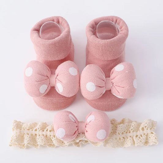 🎀🧦Chaussettes + Bandeau Nœud – Doux &amp; Élastique – Naissance à 12 Mois™ - Planète bébé