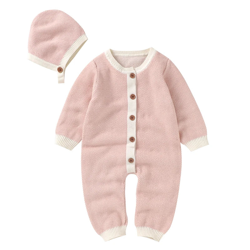 Combinaison Bébé Tricotée avec Bonnet – Body Hiver Automne