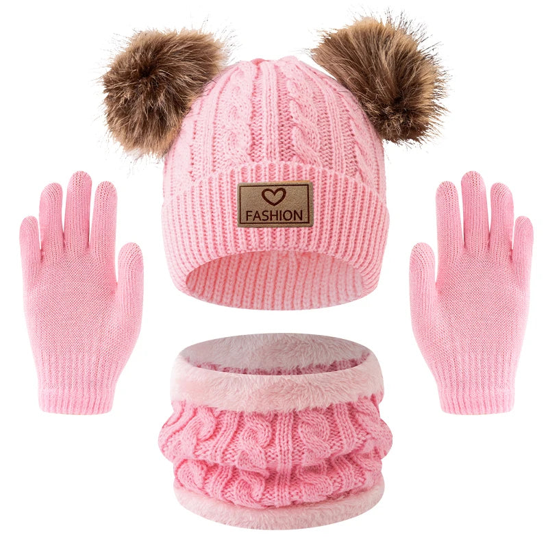 Ensemble bonnet et écharpe 3 pièces automne-hiver pour enfants™