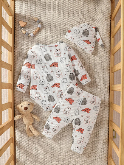 👶🍂 Ensemble Bébé Garçon 2 Pièces + Bonnet – Manches Longues – Automne | Confort Coton Doux™ - Planète bébé