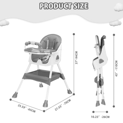 Chaise Haute Bébé Pliable 6 Mois+ avec Grand Pad Antidérapant et Porte-Jouets – Facile à Nettoyer – Modèle E500™