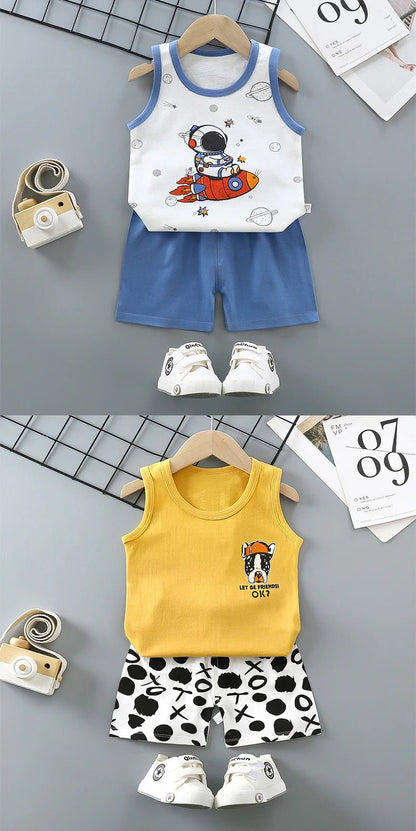 👕🌞 Ensemble Été Débardeur + Short pour Enfant – Coton Léger &amp; Motif Cartoon – Garçon &amp; Fille™ - Planète bébé