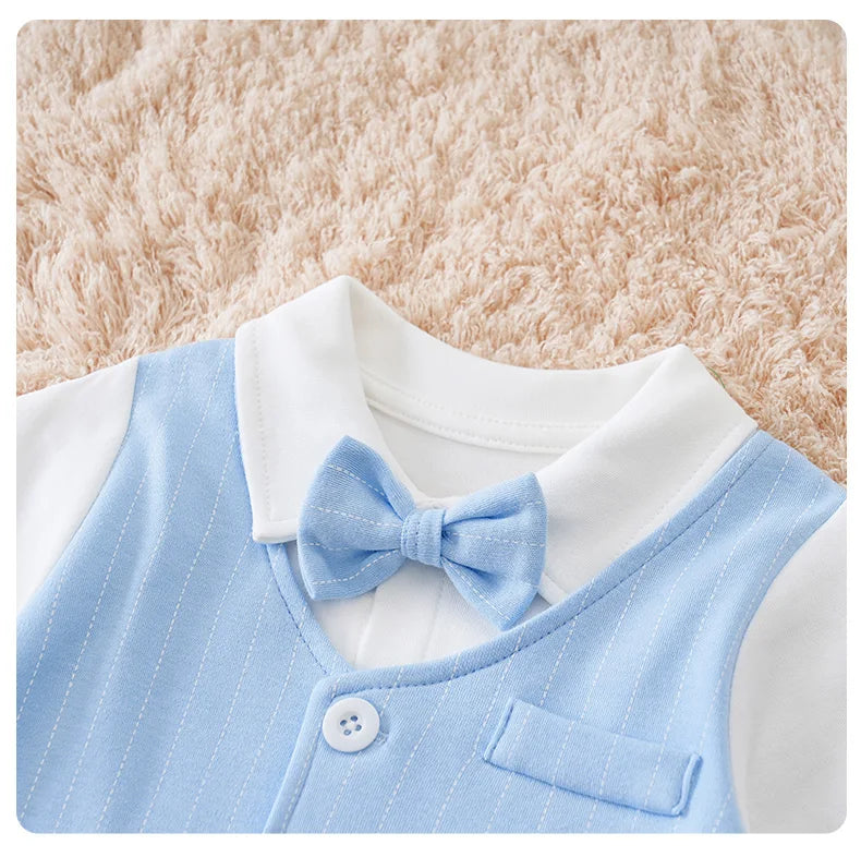 🎩 Combinaison Bébé Garçon Style Gentleman – Coton 100% – Nœud Papillon Intégré – Printemps &amp; Automne™ - Planète bébé