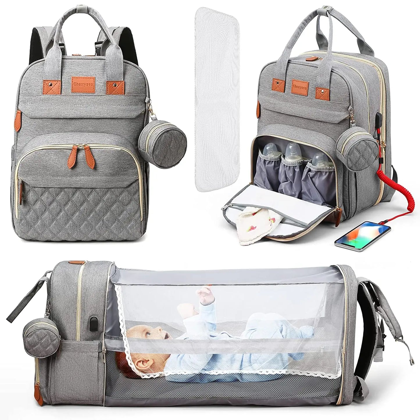🎒🍼 Sac à Langer 3-en-1 avec Lit Bébé Intégré – Sac à Dos Voyage Étanche avec Port USB – Multifonction pour Parents Modernes